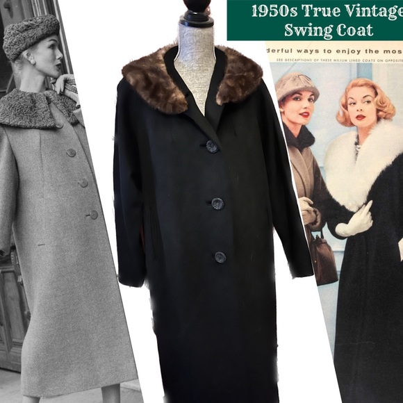 Ming condition 1950s swing fur collar pinup coat large - Picture 2 of 10